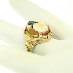 Antique 10k Rose and Green Gold Carved Cameo and Diamond Ring