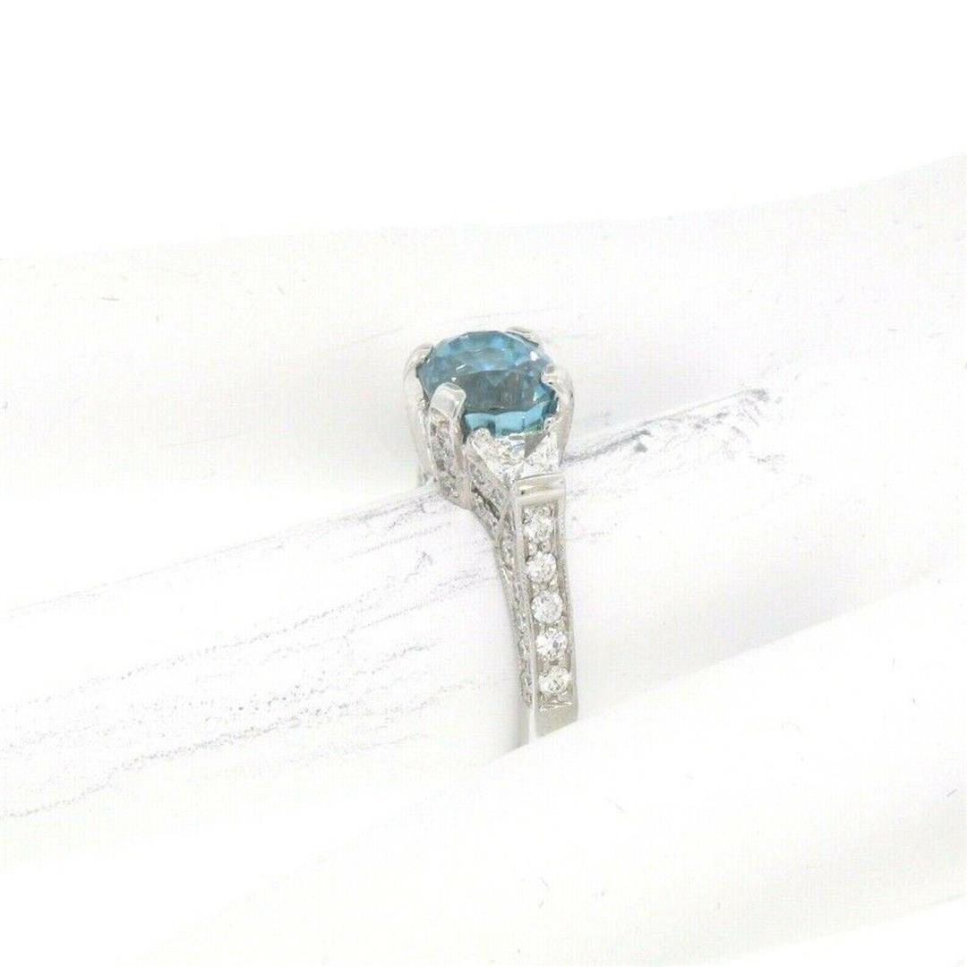 NEW 18k White Gold 3.91 ctw Oval Brilliant Blue Zircon Diamond Accents Ring Sz 6