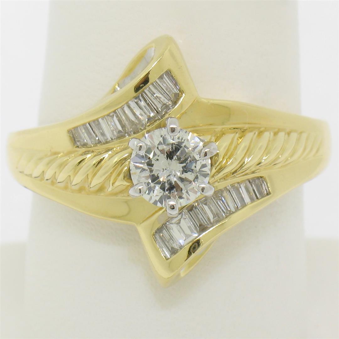 18k Yellow and White Gold 0.90 ctw Round and Baguette Diamond Ring