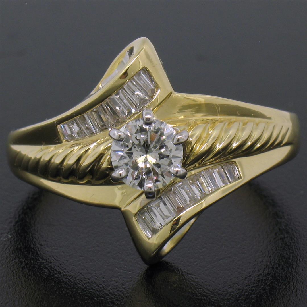 18k Yellow and White Gold 0.90 ctw Round and Baguette Diamond Ring