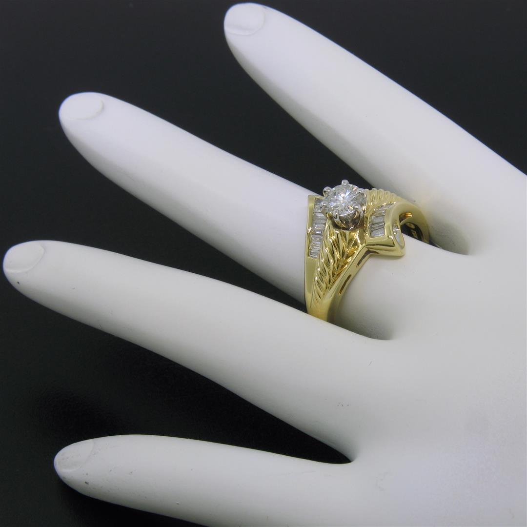 18k Yellow and White Gold 0.90 ctw Round and Baguette Diamond Ring