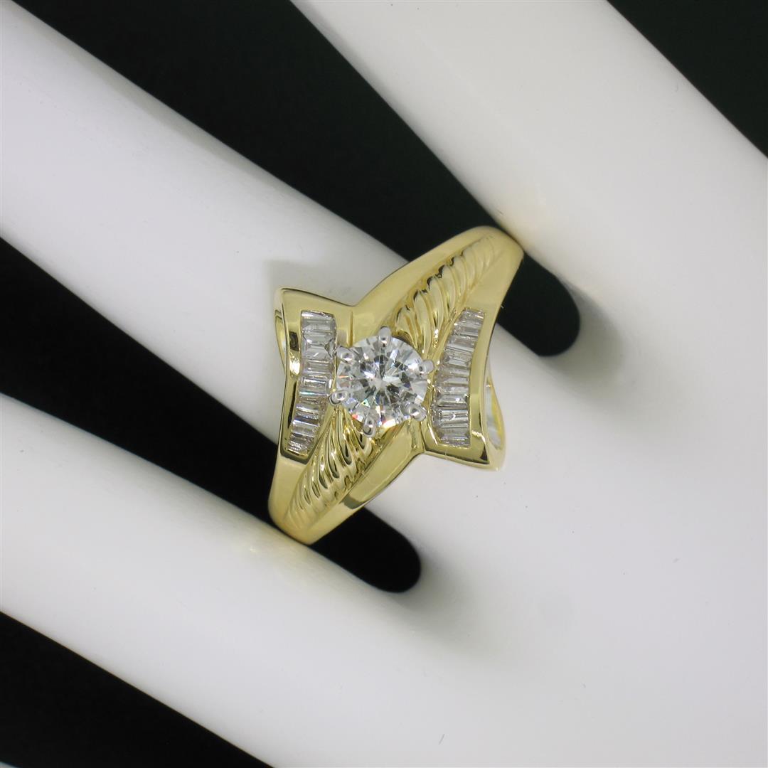 18k Yellow and White Gold 0.90 ctw Round and Baguette Diamond Ring