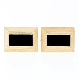 Large Vintage 14k Yellow Gold Flat Rectangular Black Onyx Florentine Cuff Links