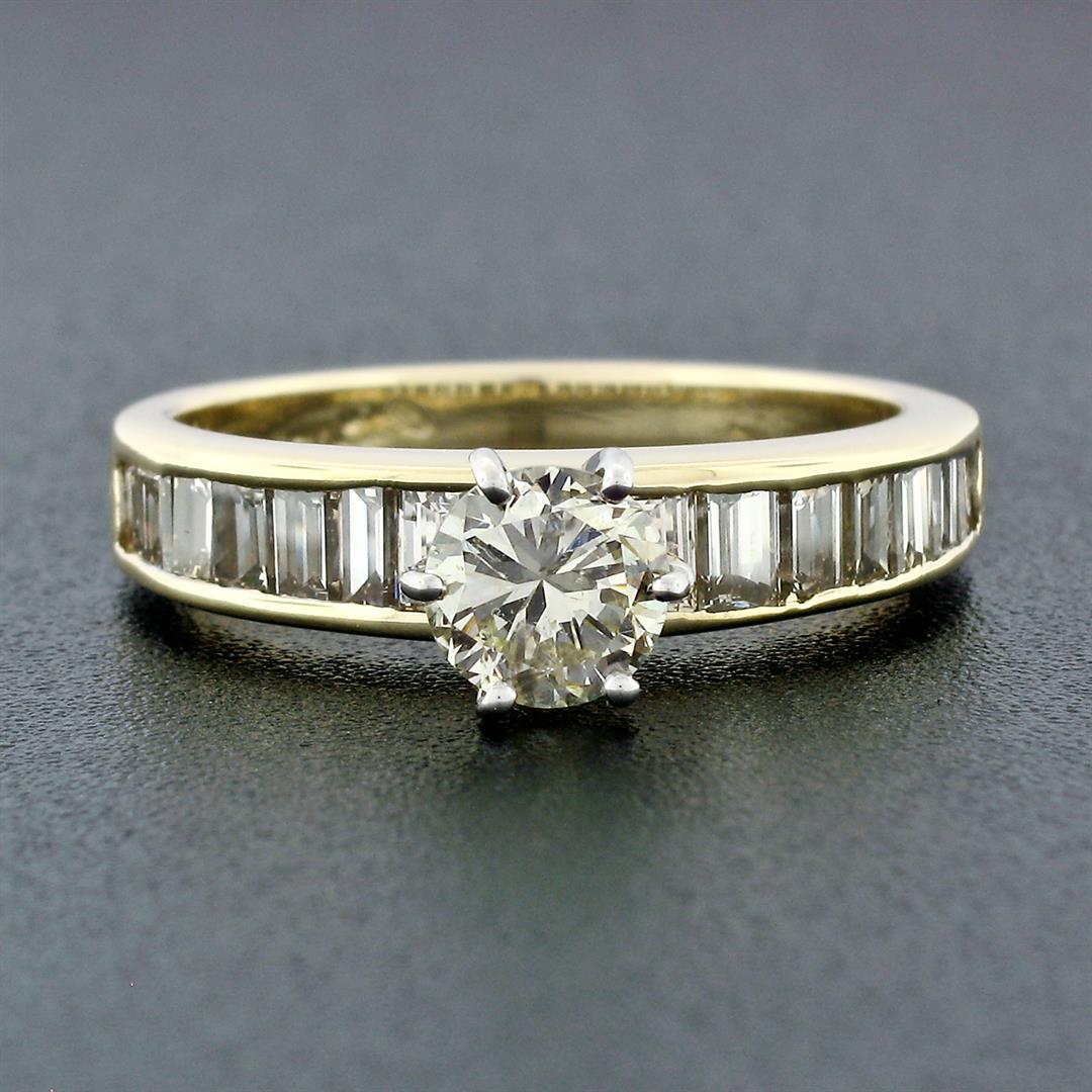 14k Gold 1.41 ctw Round Diamond Solitaire Channel Baguette Promise Engagement Ri