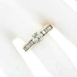 14k Gold 1.41 ctw Round Diamond Solitaire Channel Baguette Promise Engagement Ri