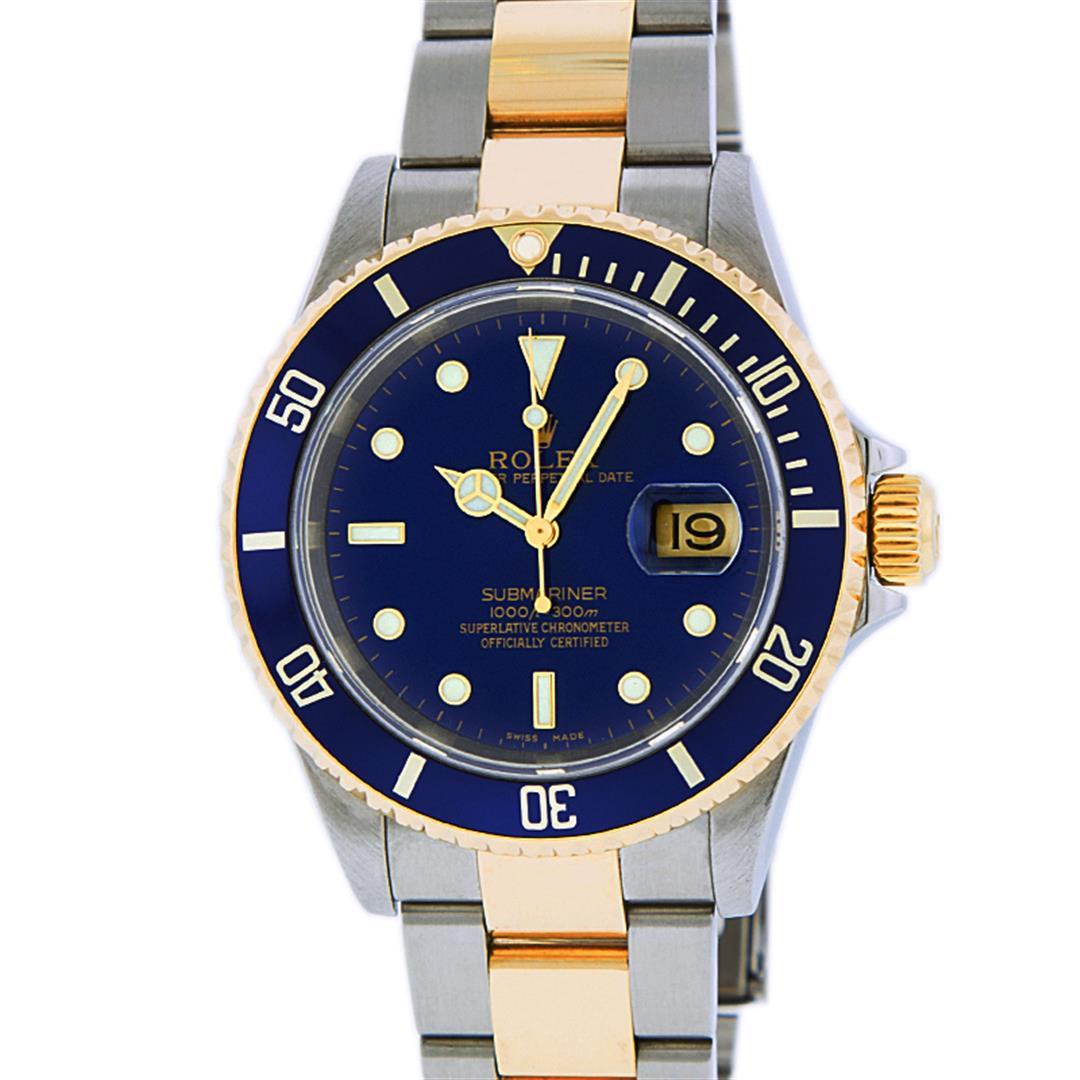 Rolex Mens 2 Tone Stainless Steel and Yellow Gold Blue Dial Oyster Band 40mm Sub