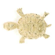 Petite 14K Yellow Gold Amazing Highly Detailed Textured Turtle Brooch Pin 4.33g