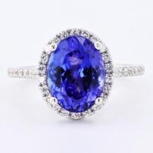 4.68 ctw Tanzanite and 0.42 ctw Diamond 14K White Gold Ring