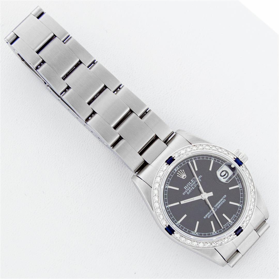 Rolex Ladies Midsize 31MM Black Index Dial 18K White Gold Diamond And Sapphire D