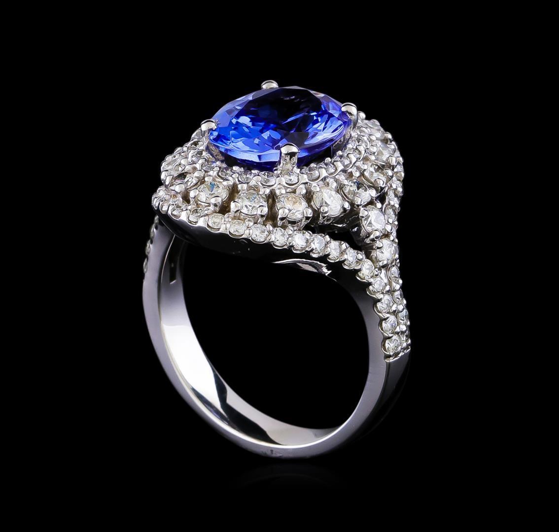 3.47 ctw Tanzanite and Diamond Ring - 14KT White Gold