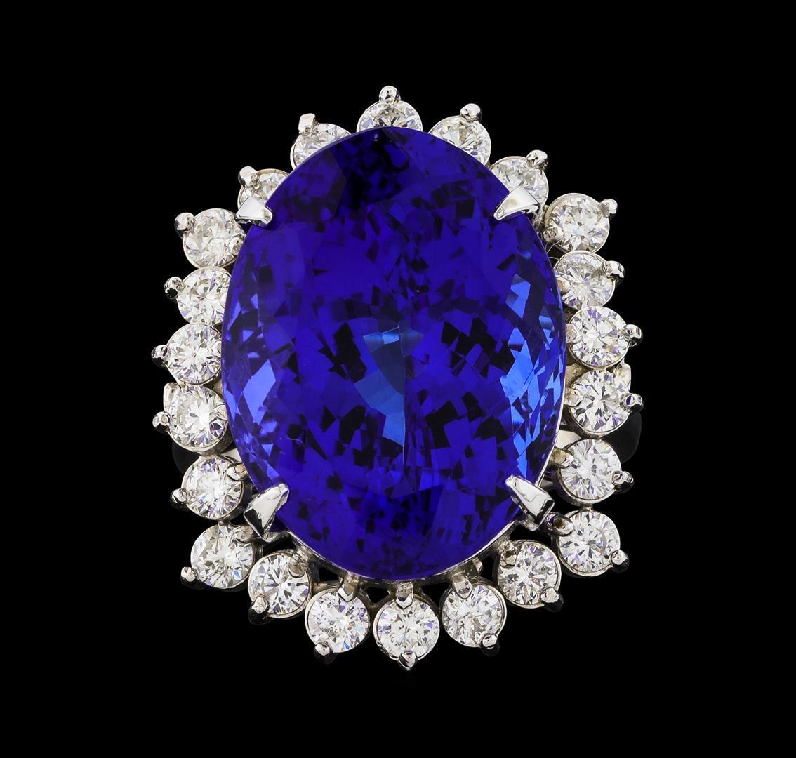 GIA Cert 22.45 ctw Tanzanite and Diamond Ring - 14KT White Gold