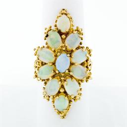 Vintage 14k Yellow Gold Oval Cabochon Opal Large Open Beaded Work Cocktail Ring