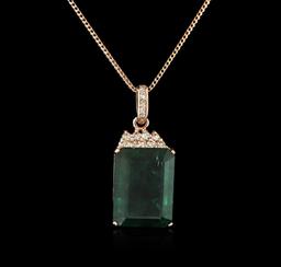 14KT Rose Gold 18.78 ctw Emerald and Diamond Pendant With Chain