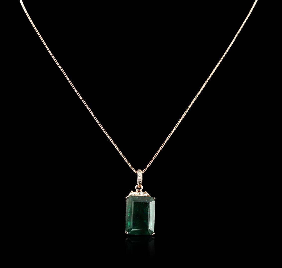 14KT Rose Gold 18.78 ctw Emerald and Diamond Pendant With Chain