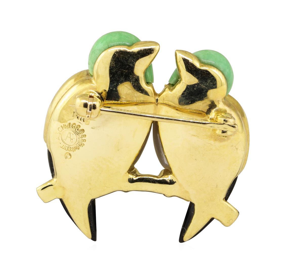 0.12 ctw Diamond and Multi-Colored Gemstone Lovebird Pin - 14KT Yellow Gold