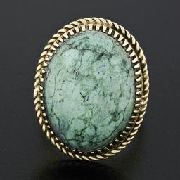 Vintage 14k Yellow Gold Large Oval Cabochon Turquoise Solitaire Cocktail Ring