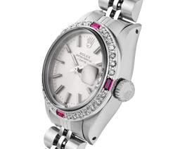 Rolex Ladies Stainless Steel Silver Index Dial 18K White Gold Diamond And Ruby B