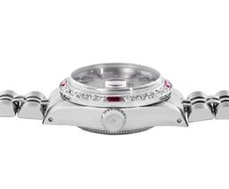 Rolex Ladies Stainless Steel Silver Index Dial 18K White Gold Diamond And Ruby B