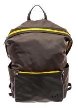 Fendi Grey Yellow Leather and Nylon Backpack