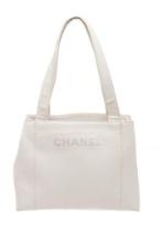 Chanel White Caviar Leather Tote Bag