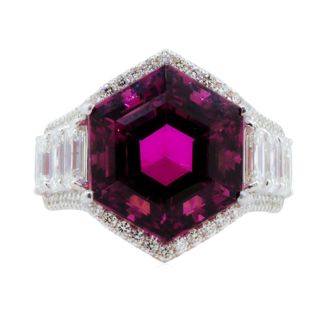 17.41 ctw Natural Rubellite and Diamond Ring - 18KT White Gold