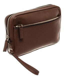 Prada Brown Vitello City Leather Wristlet Zip Pouch