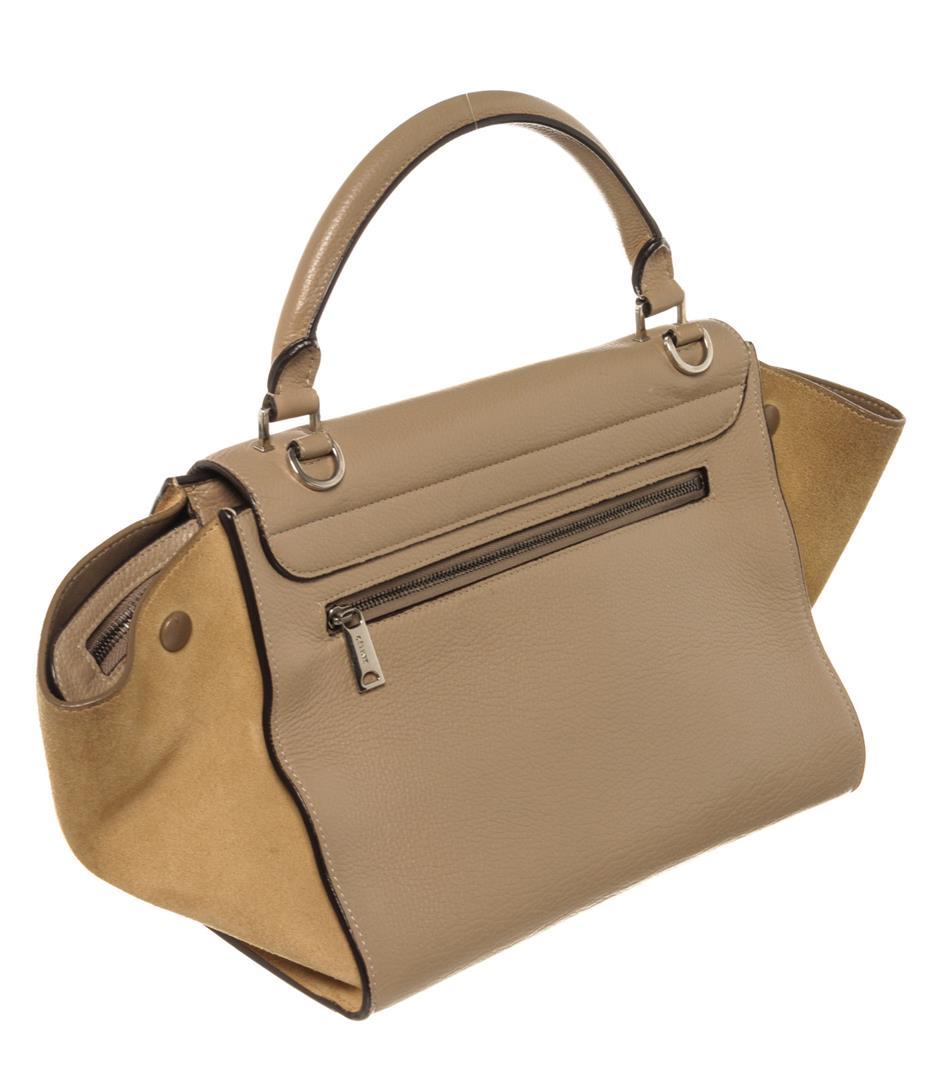 Celine Beige Leather Suede Trapeze Two-Way Bag