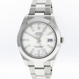 Rolex Mens Stainless Steel White Index Smooth Bezel Oyster Band Datejust Wristwa