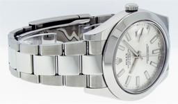 Rolex Mens Stainless Steel White Index Smooth Bezel Oyster Band Datejust Wristwa