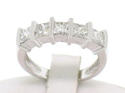 18k White Gold 1.25 ctw Large Bar Set Princess Diamond Milgrain Work Band Ring