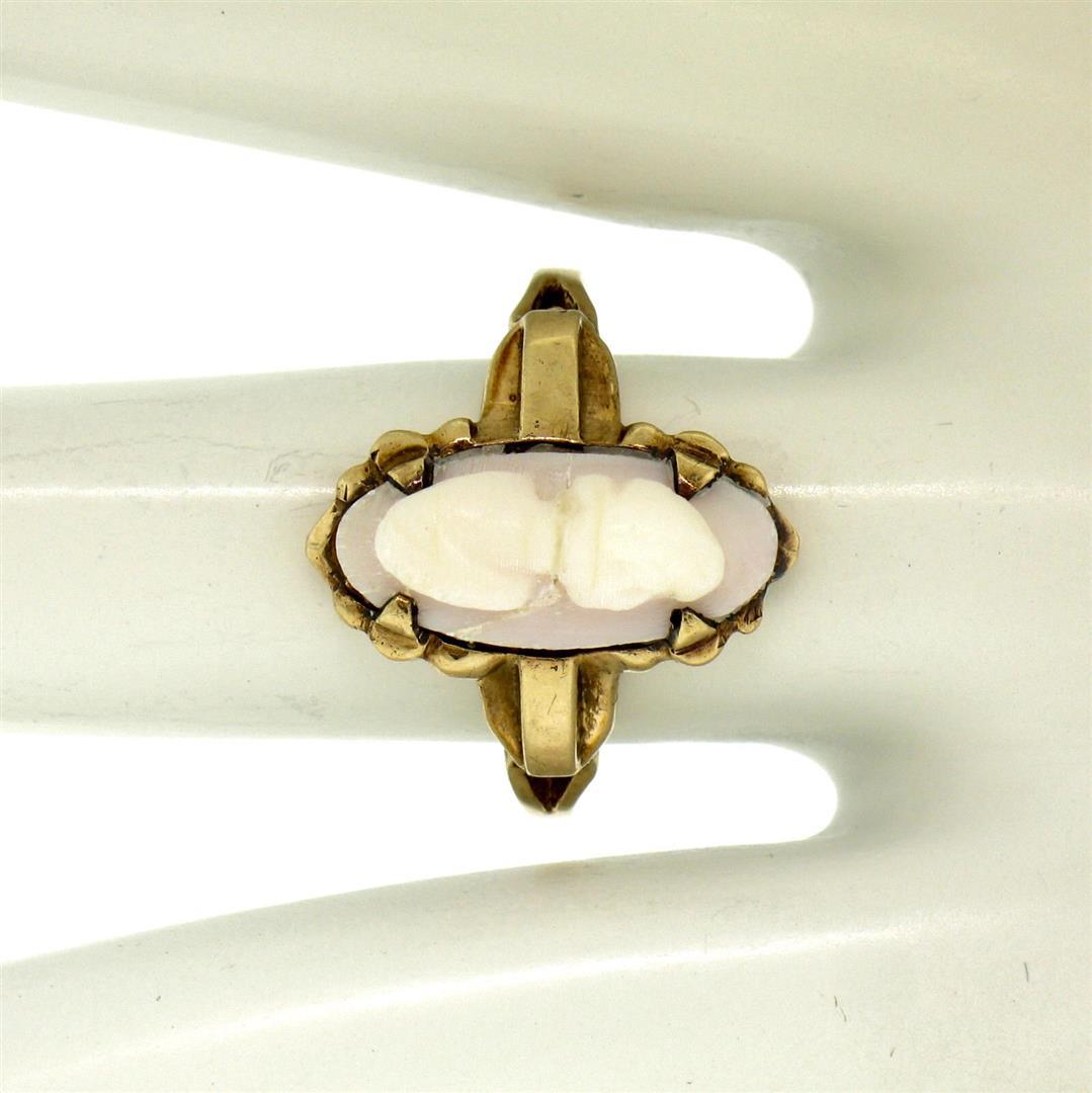 Antique Victorian 10k Yellow Gold Simple Petite Carved Pink Stone Cameo Ring