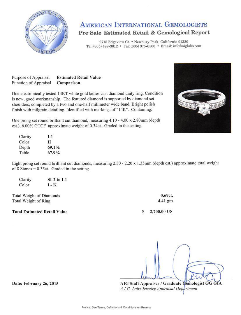 14KT White Gold 0.69 ctw Diamond Ring