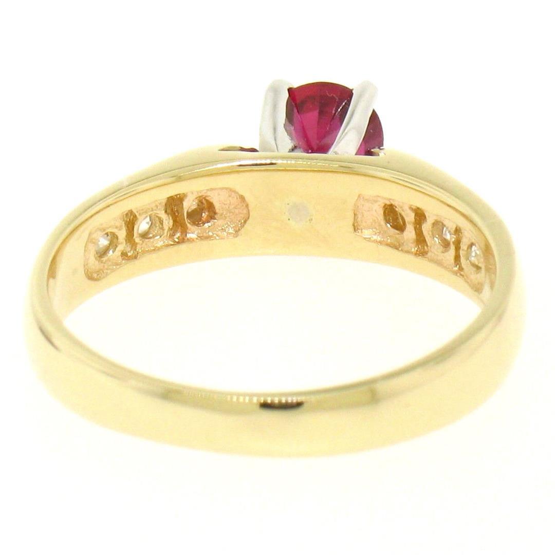 14k Yellow Gold 0.77 ctw Round Ruby Solitaire Engagement Ring w/ Diamond Accents