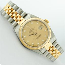 Rolex Mens 2T Factory Champagne Diamond Dial 14K Yellow Gold And Stainless Steel