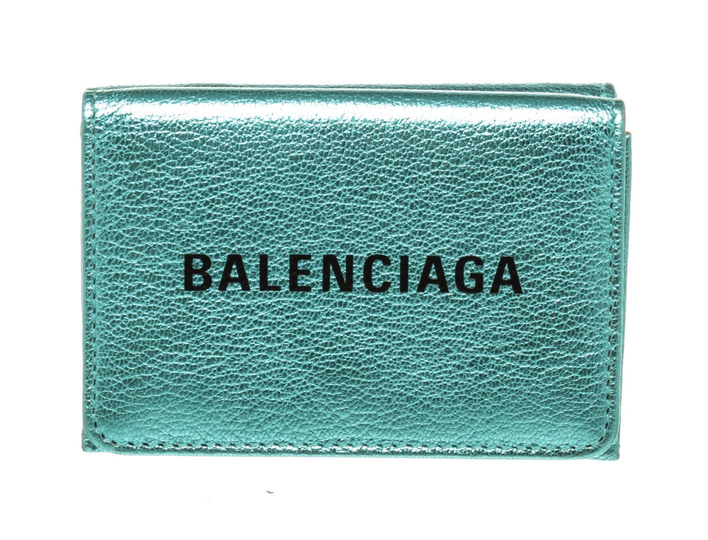 Balenciaga Blue Leather Logo Trifold Wallet