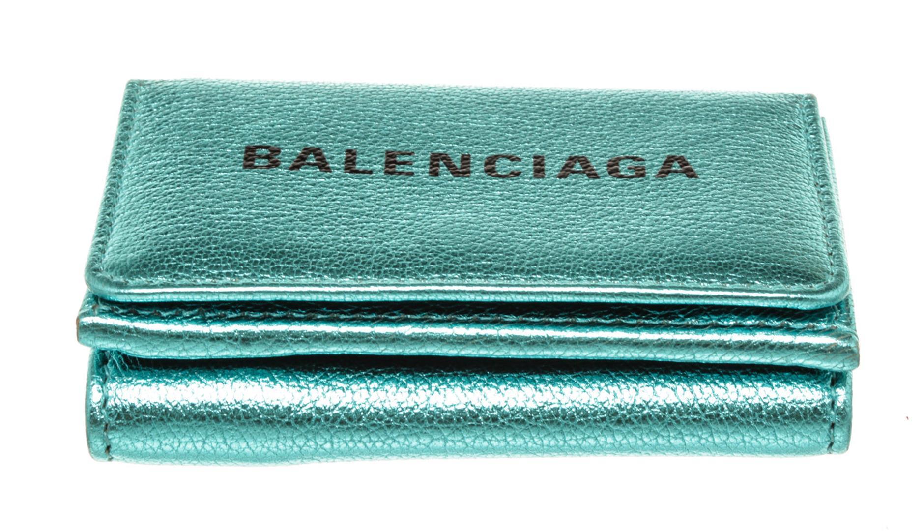 Balenciaga Blue Leather Logo Trifold Wallet