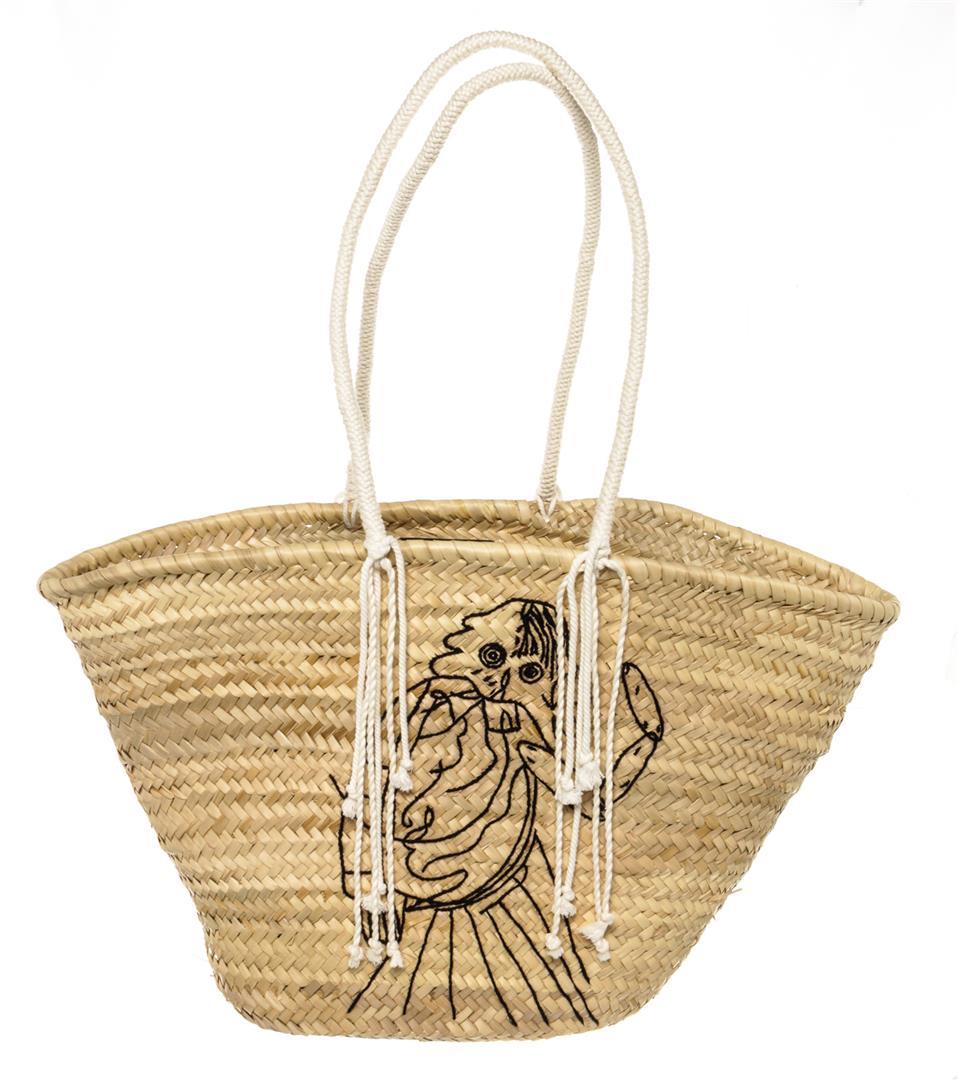 Celine Neutral Woven Embroidered Straw Classic Panier Bucket Bag