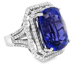 25.20 ctw Tanzanite and 1.66 ctw Diamond Ring - 14KT White Gold