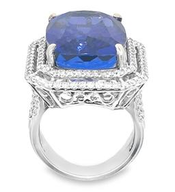 25.20 ctw Tanzanite and 1.66 ctw Diamond Ring - 14KT White Gold