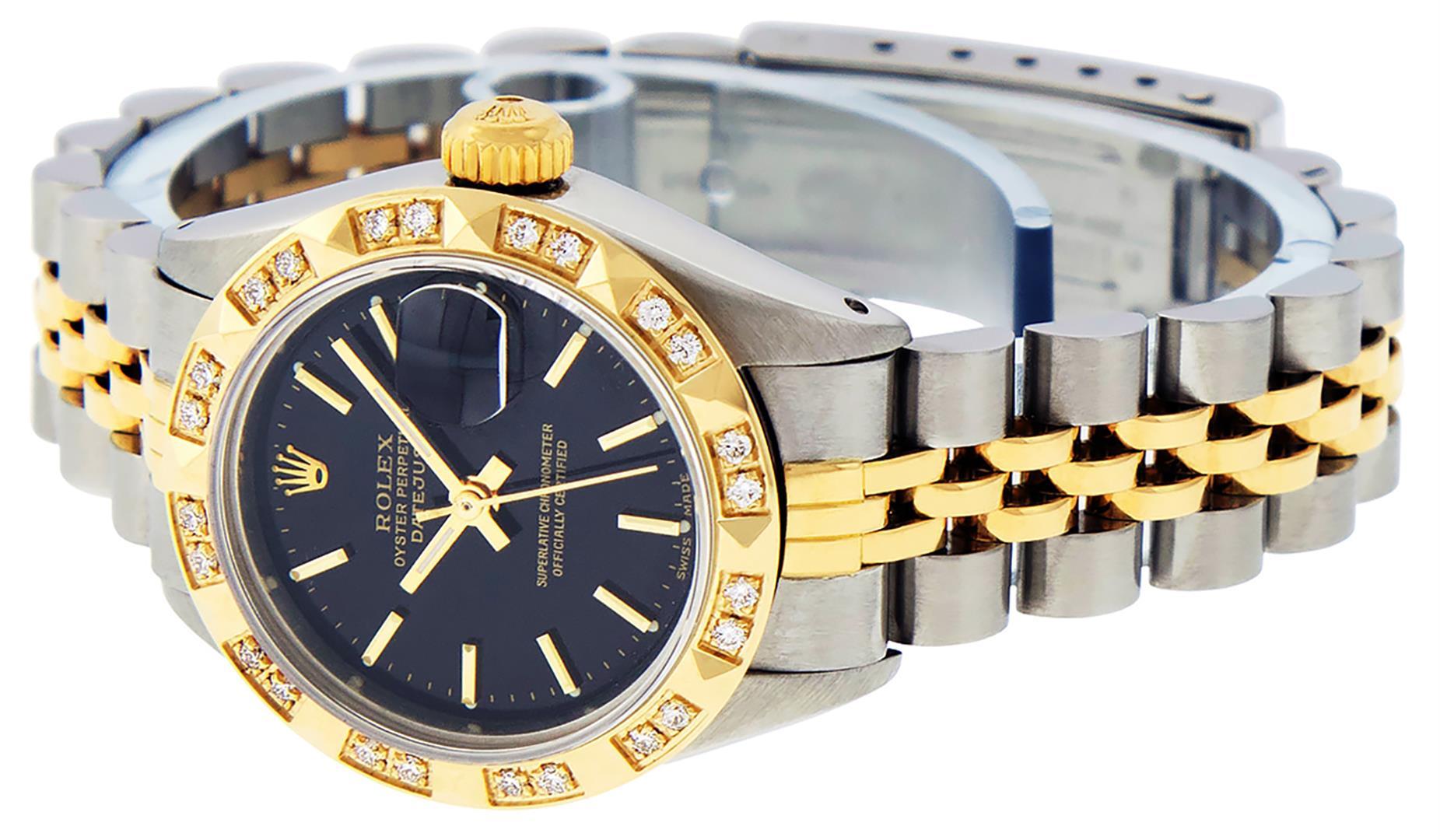 Rolex Ladies 2T Yellow Gold & Stainless Steel Black Index & Pyramid Diamond Wris