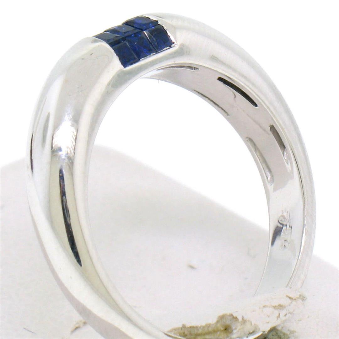 NEW 18k White Gold 0.65 ctw Invisible Set Royal Blue Princess Sapphire Band Ring