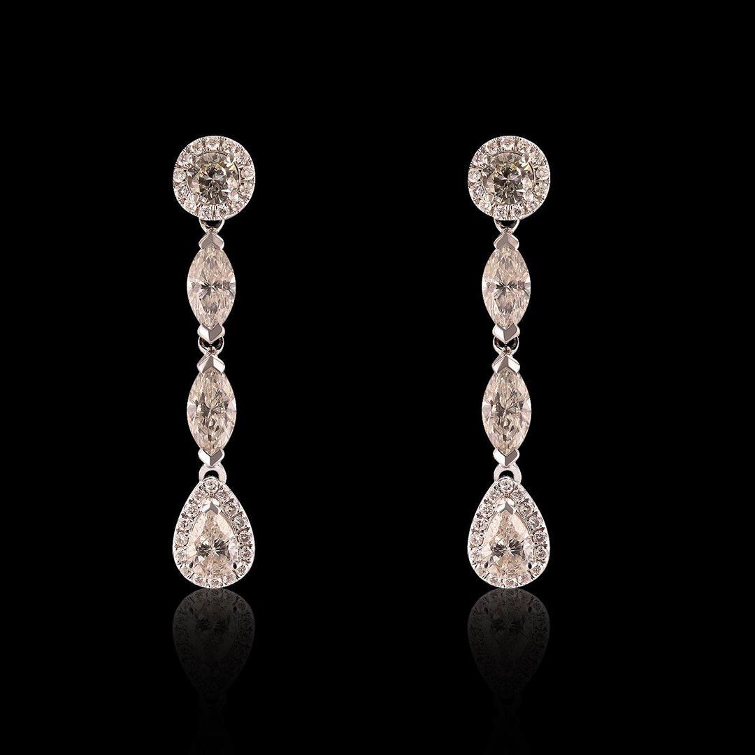 4.01 ctw Diamond 18K White Gold Dangle Earrings