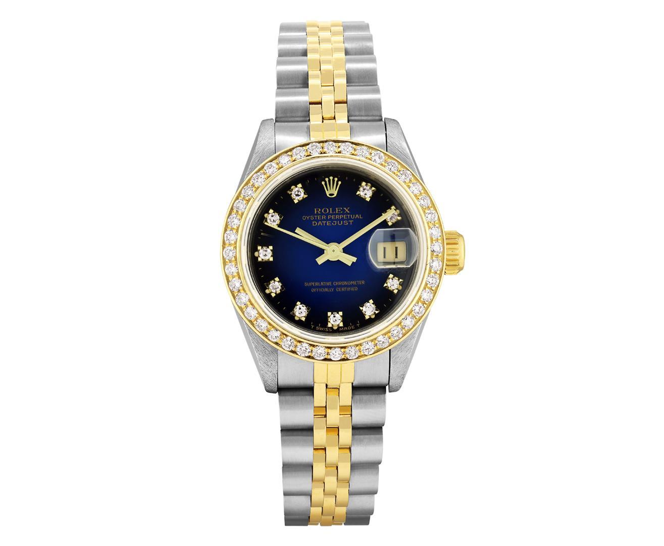 Rolex Ladies Quickset 18K Gold And Steel Blue Vignette Diamond Datejust Wristwat