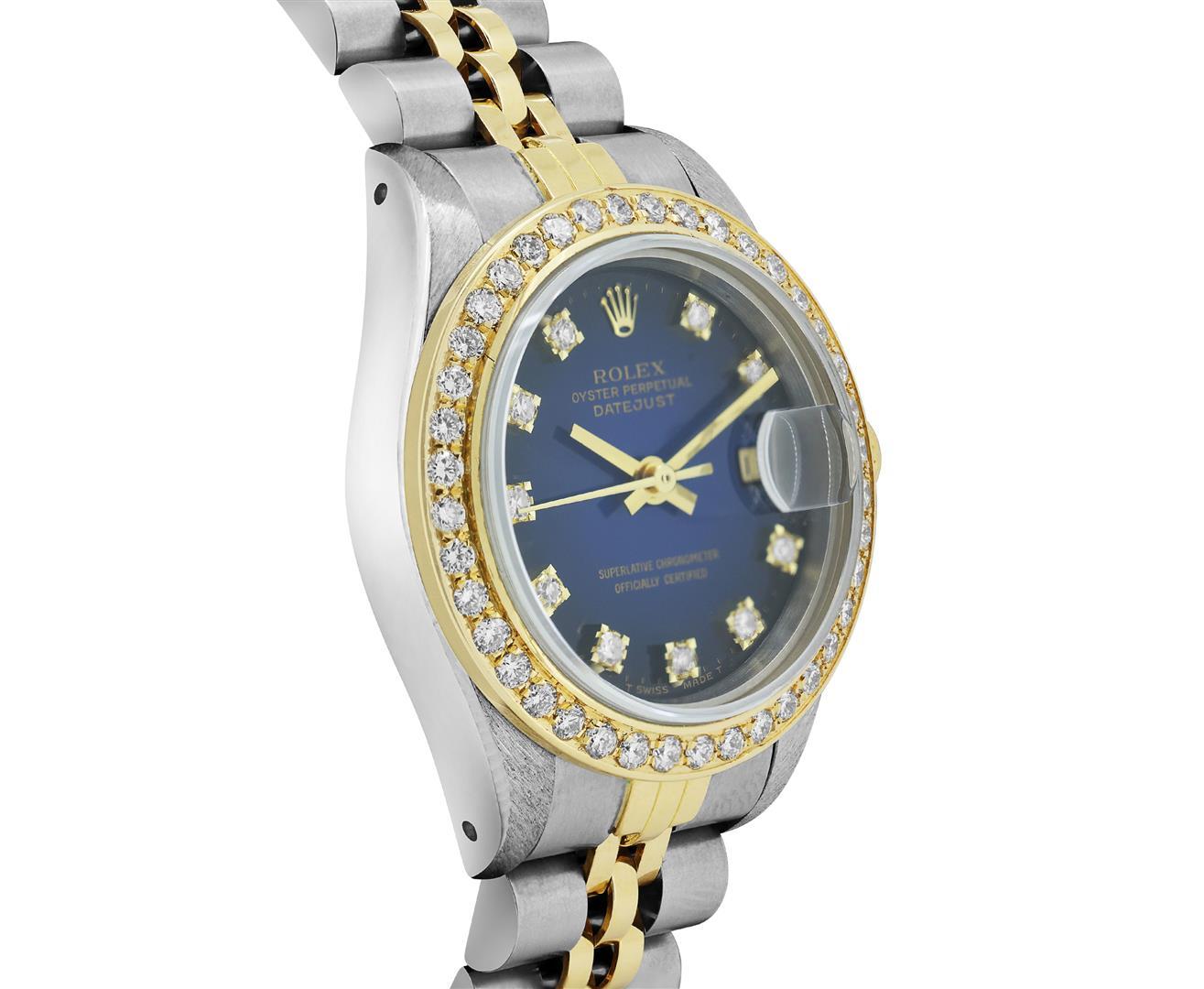 Rolex Ladies Quickset 18K Gold And Steel Blue Vignette Diamond Datejust Wristwat