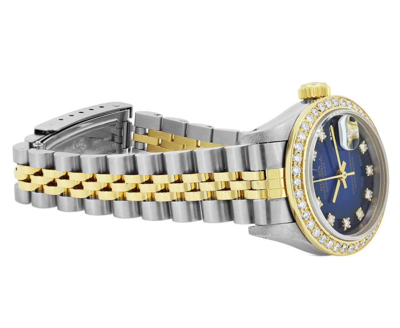Rolex Ladies Quickset 18K Gold And Steel Blue Vignette Diamond Datejust Wristwat