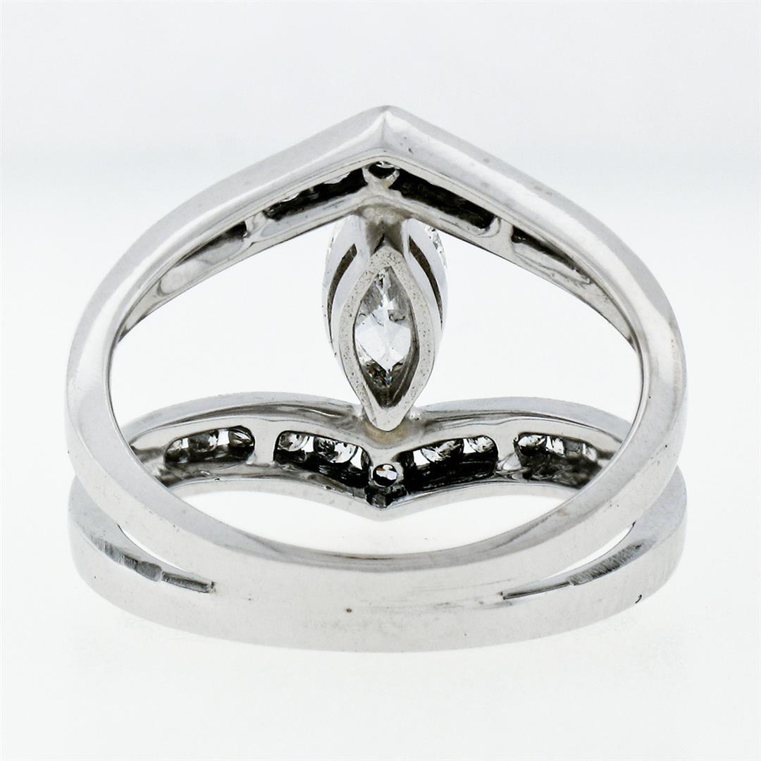 14K White Gold 1.01 ctw Marquise & Round Cut Diamond Milgrain Wide Open Split Ri