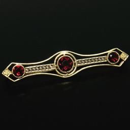 Antique Art Nouveau 14k Yellow Gold 2.20 ctw Old Round Garnet Filigree Pin Brooc