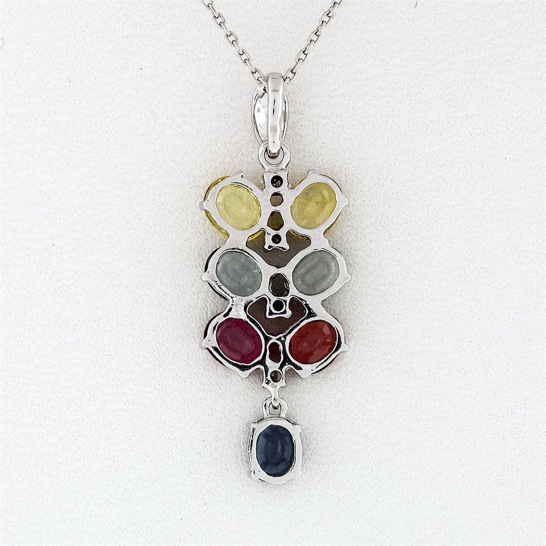 14K White Gold 3.54 ctw Multi-Color Sapphire & Diamond Dangle Pendant Necklace