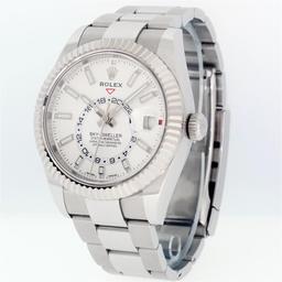 Rolex Mens Stainless Steel White Dial Sky Dweller 42MM With Rolex Box And Papers