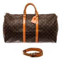 Louis Vuitton Brown Monogram Keepall Bandouliere 50 Travel Bag